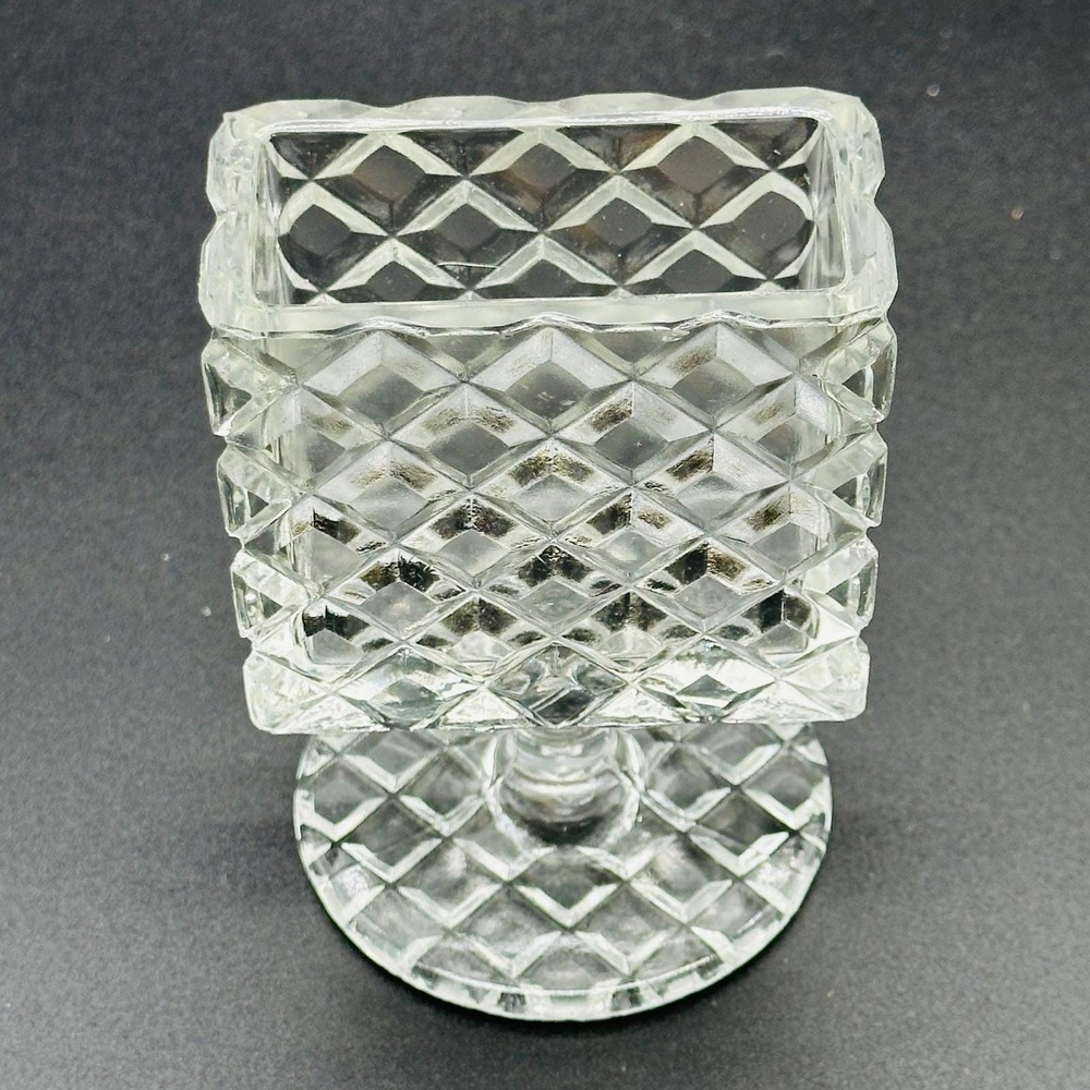 Japan Vintage Clear Pressed Glass Diamond Point Pedestal Cigarette Holder / Vase - Picture 6 of 6
